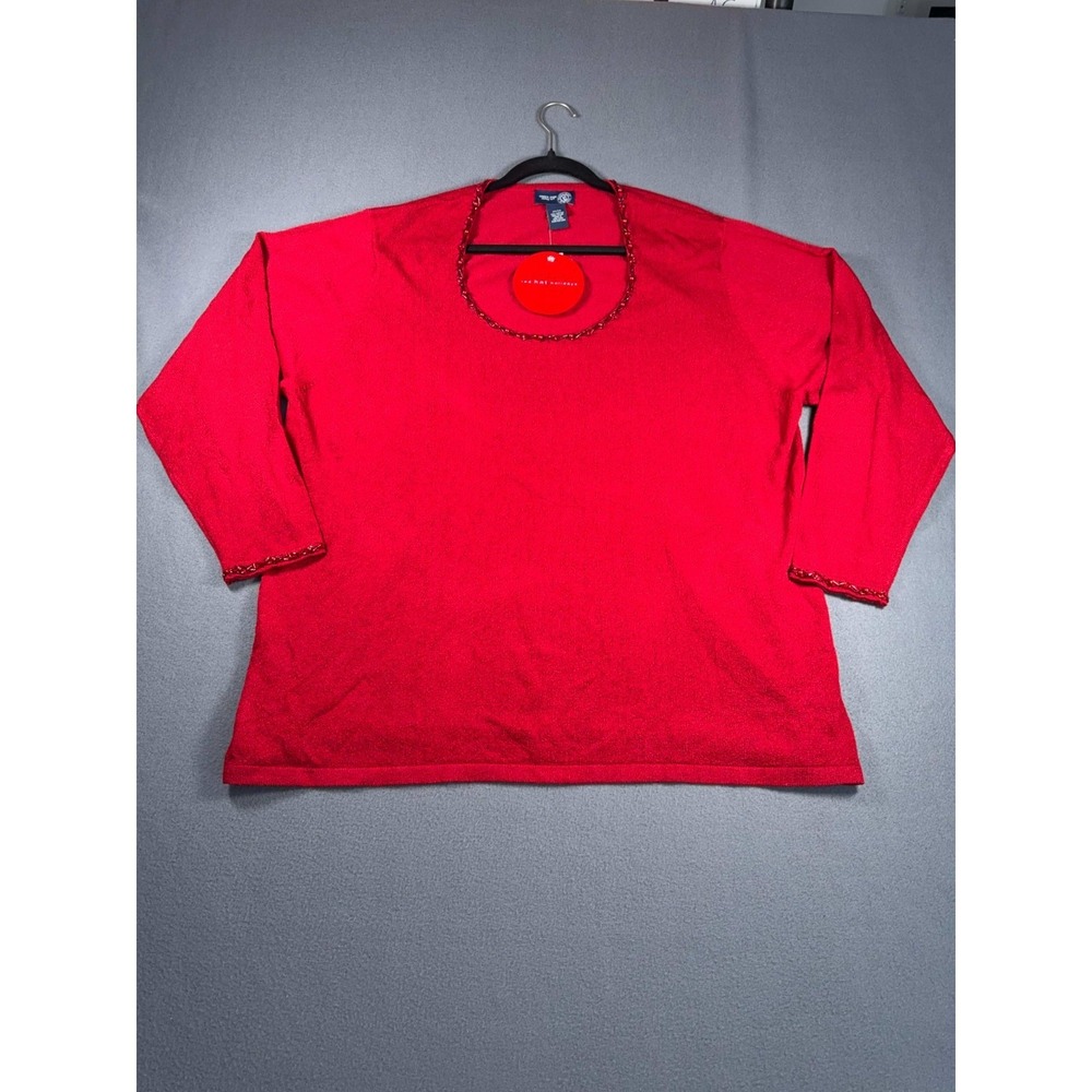 Venezia Jeans Womens 22/24 Red Sweater Beaded Neck Pullover 25.5x30 NWT